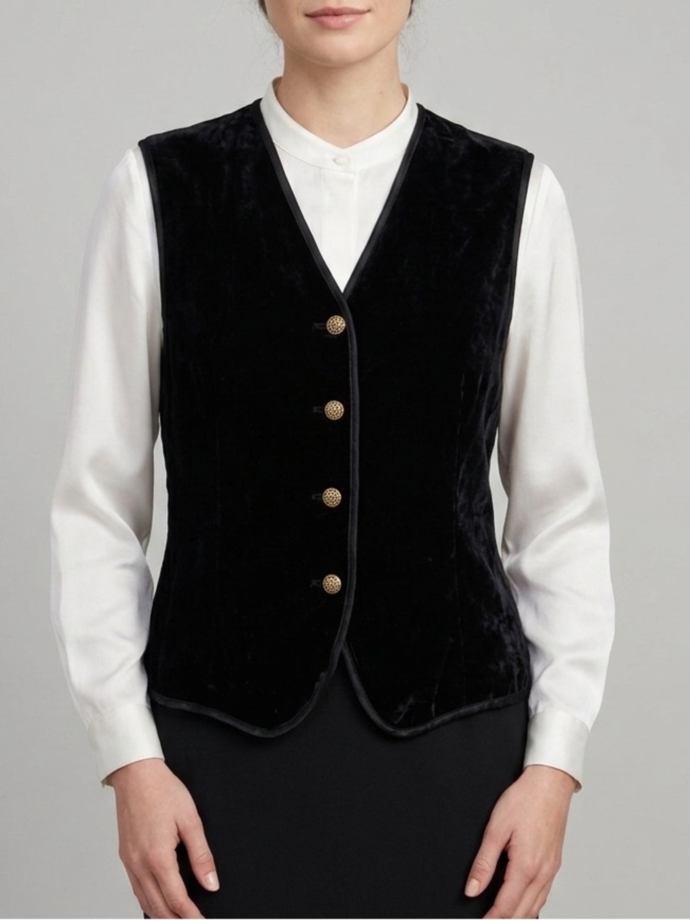 Northern Traditions Vintage Sleeveless Black Velvet Button Front Vest Size Large